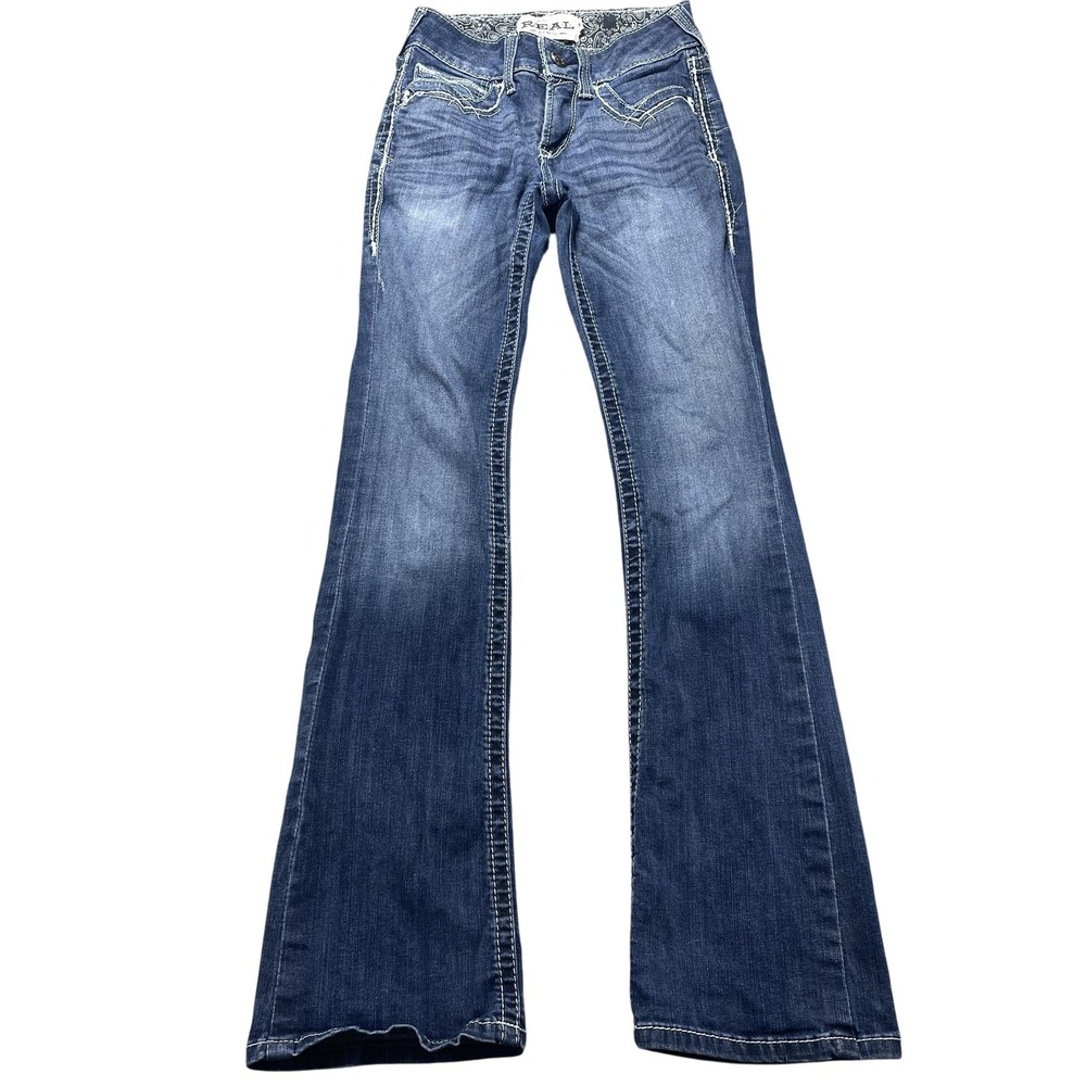 Ariat REAL Denim Jeans Womens 25R Blue Med Wash Mid Rise Bootcut Stretch 26x32